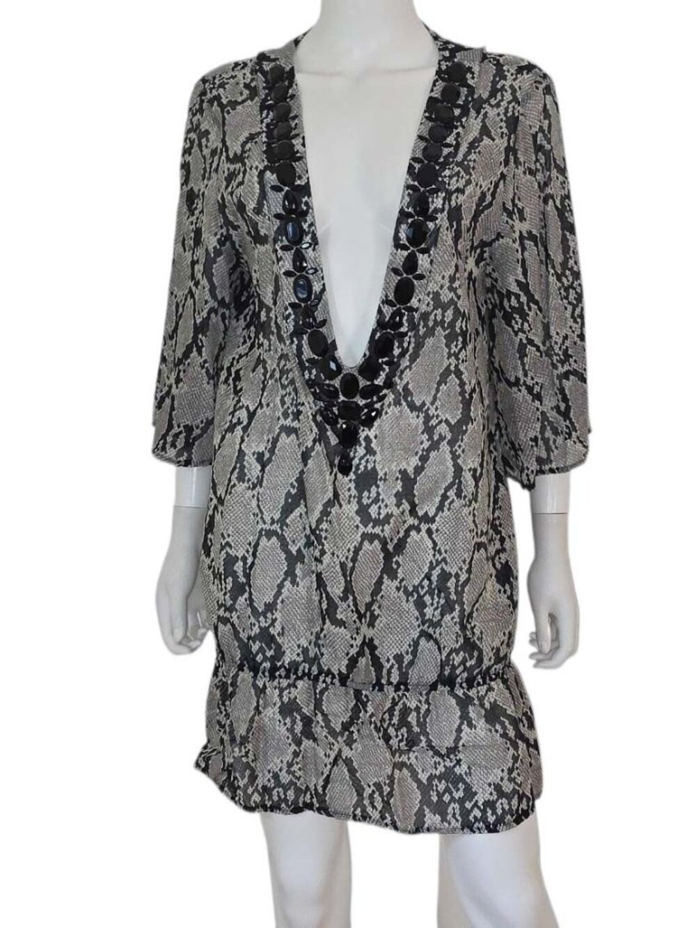 Beach Bunny Beaded Snake Print Swimsuit Tunic Cover Up Top